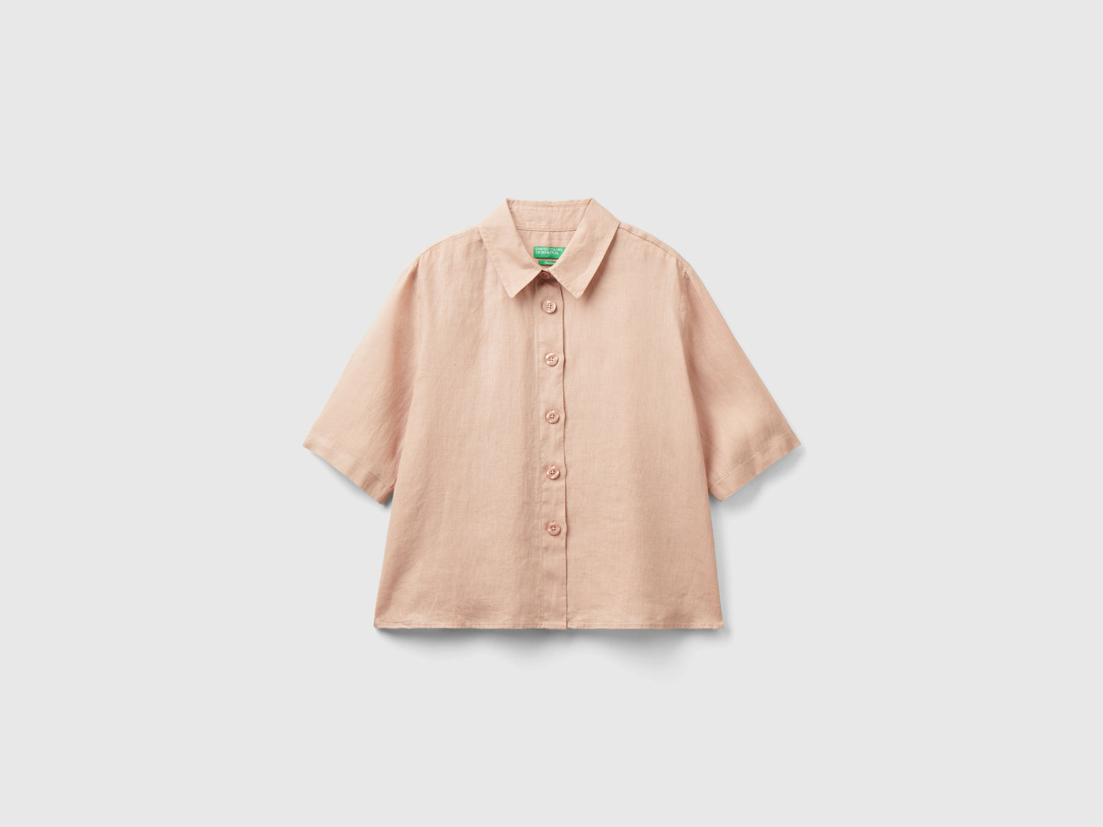 Camicia corta in puro lino da donna rosa tenue | Benetton Outlet