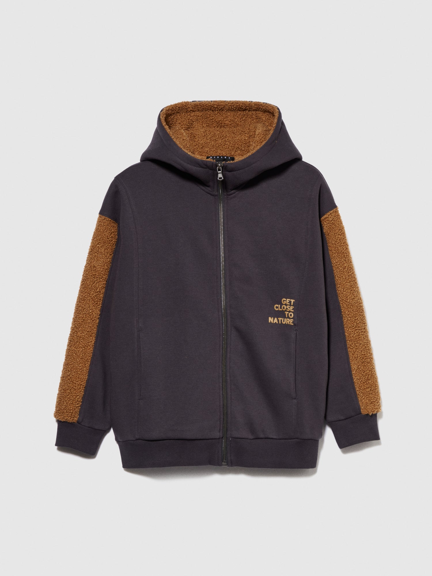 Felpa over con inserti teddy da bambino marrone scuro | Sisley young Outlet