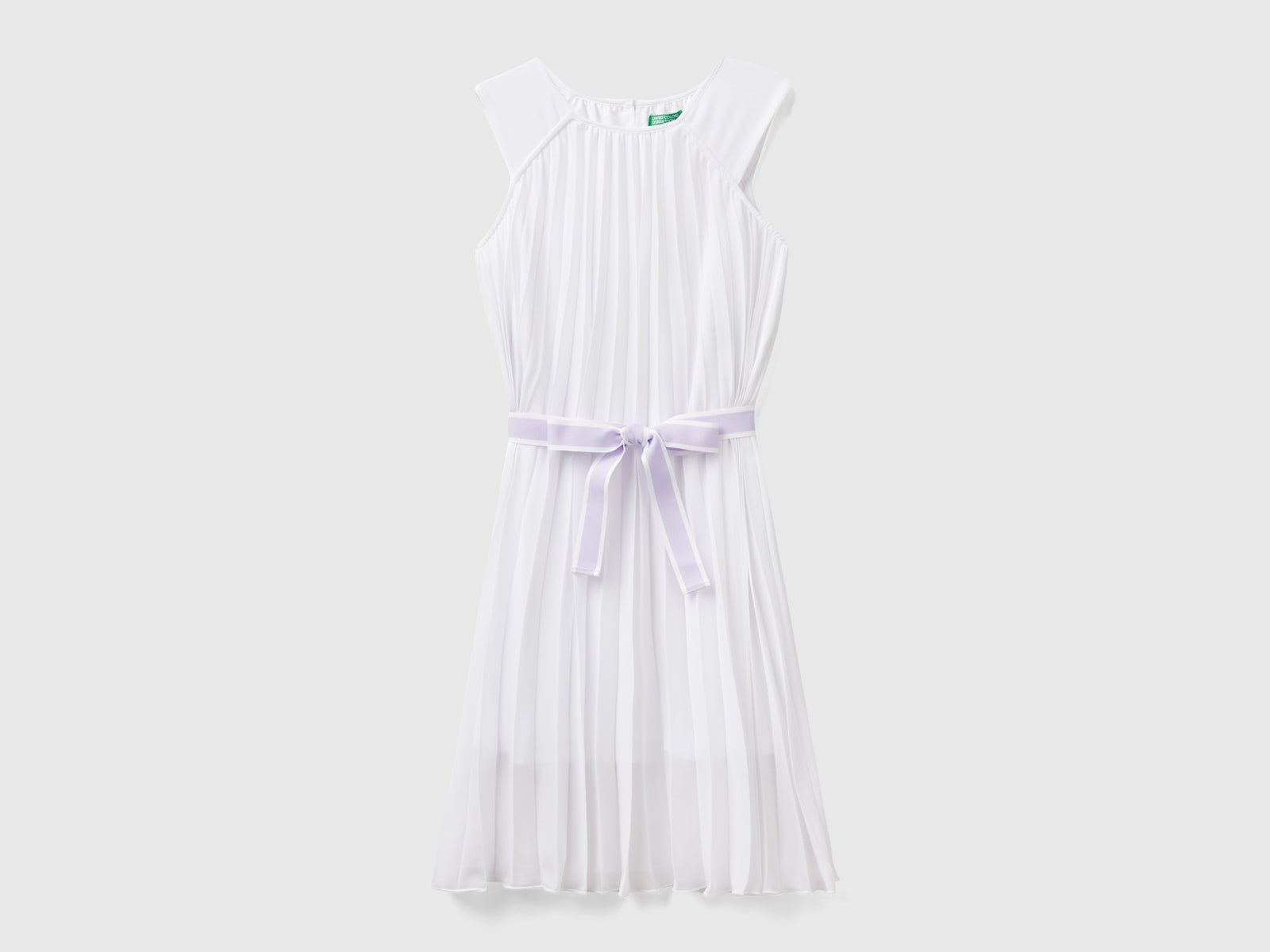 Vestito plissettato con cintura da bambina bianco | Benetton Outlet