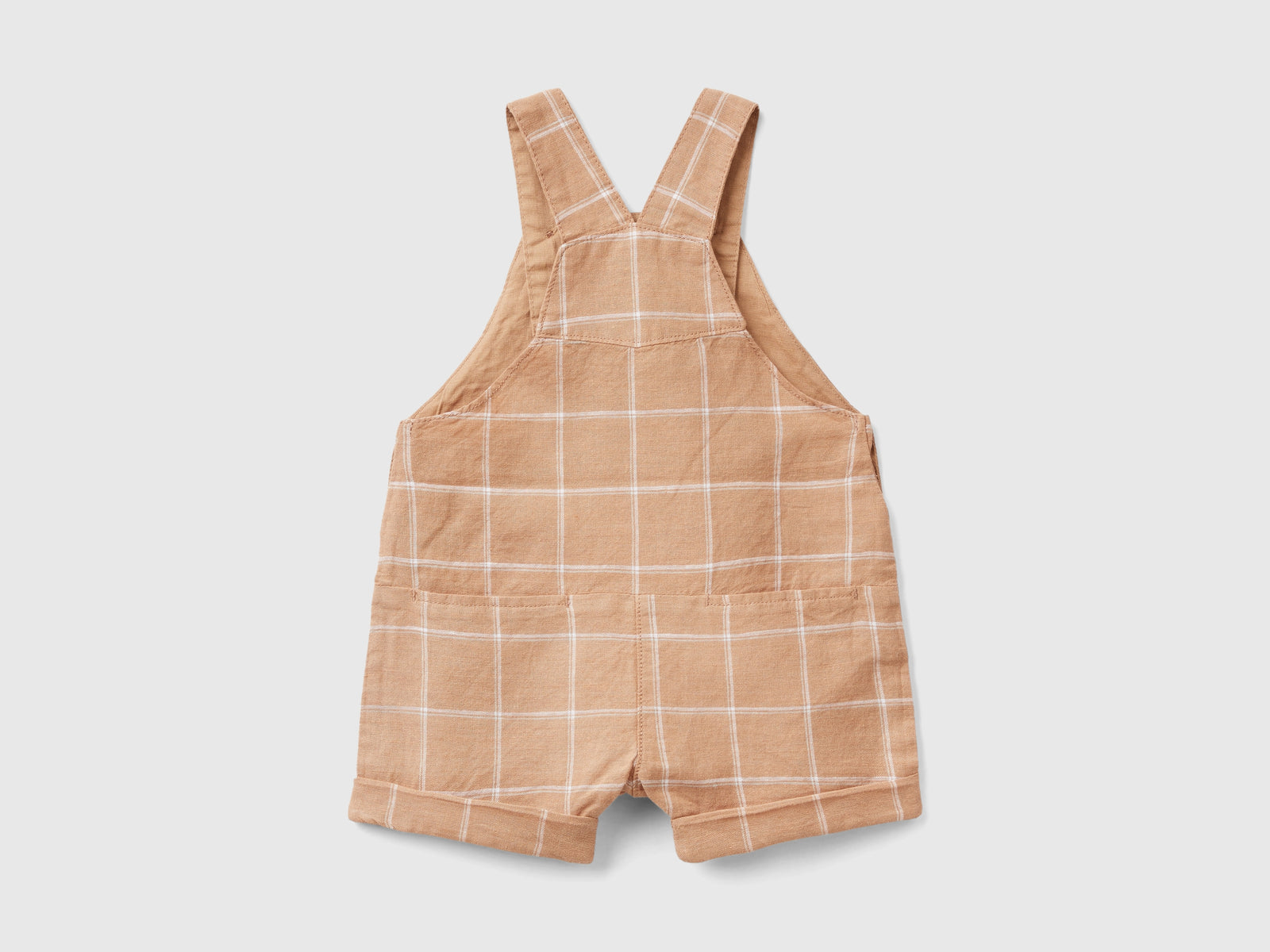 Salopette a quadri in misto lino da neonato beige 2 | Benetton Outlet
