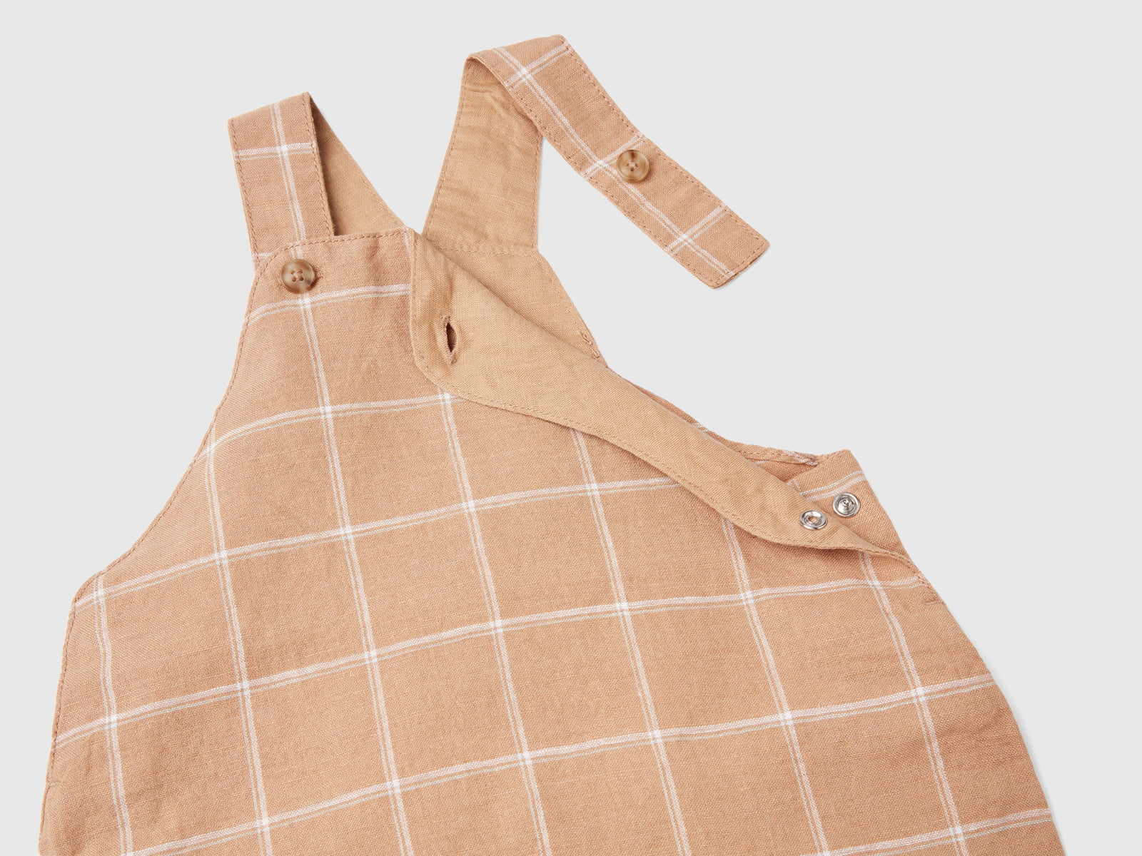 Salopette a quadri in misto lino da neonato beige 3 | Benetton Outlet