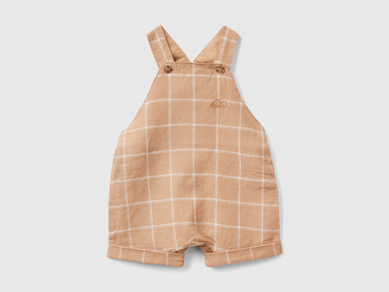 Salopette a quadri in misto lino da neonato beige | Benetton Outlet