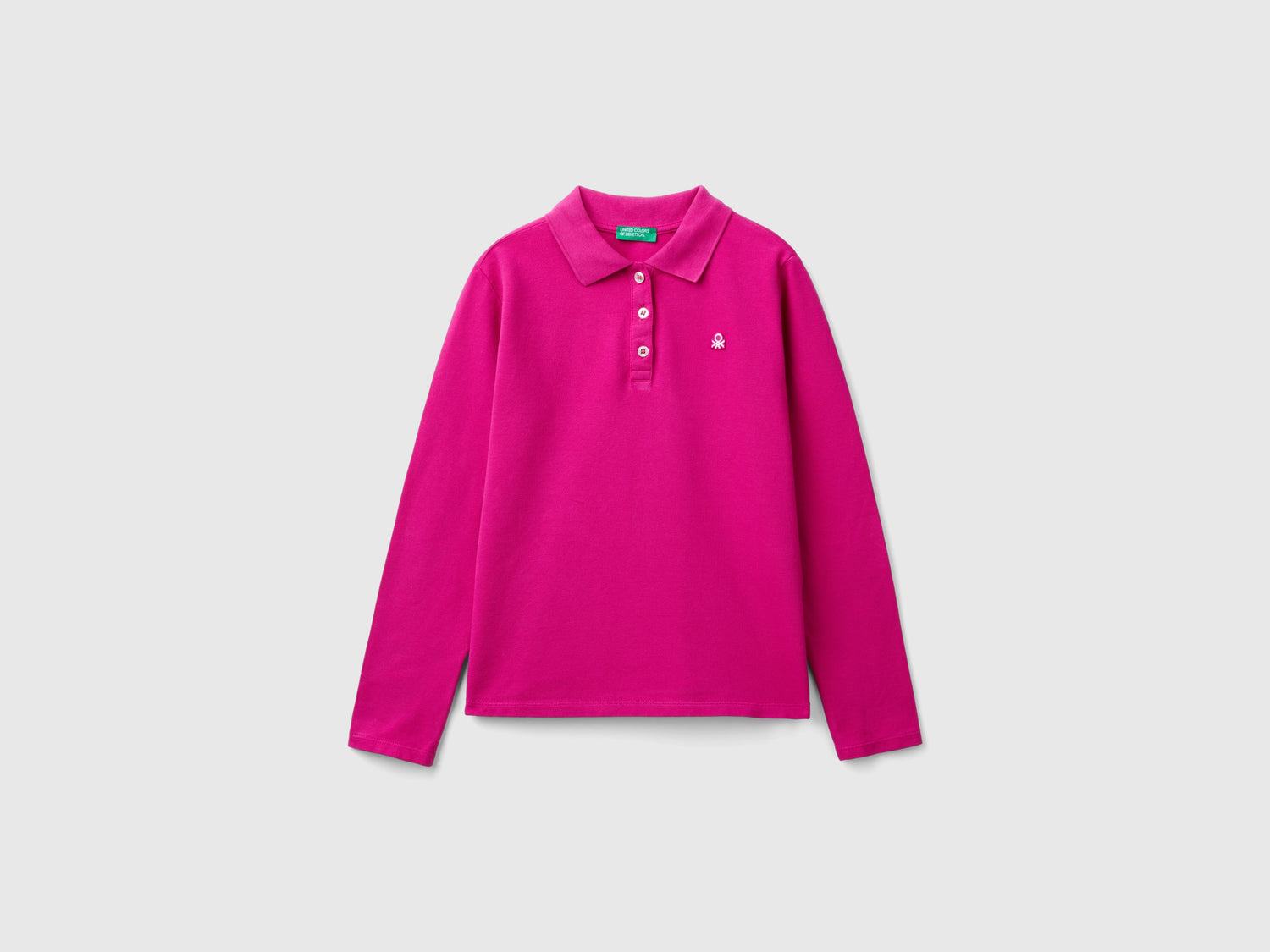 Polo manica lunga in cotone bio da bambina fucsia | Benetton Outlet