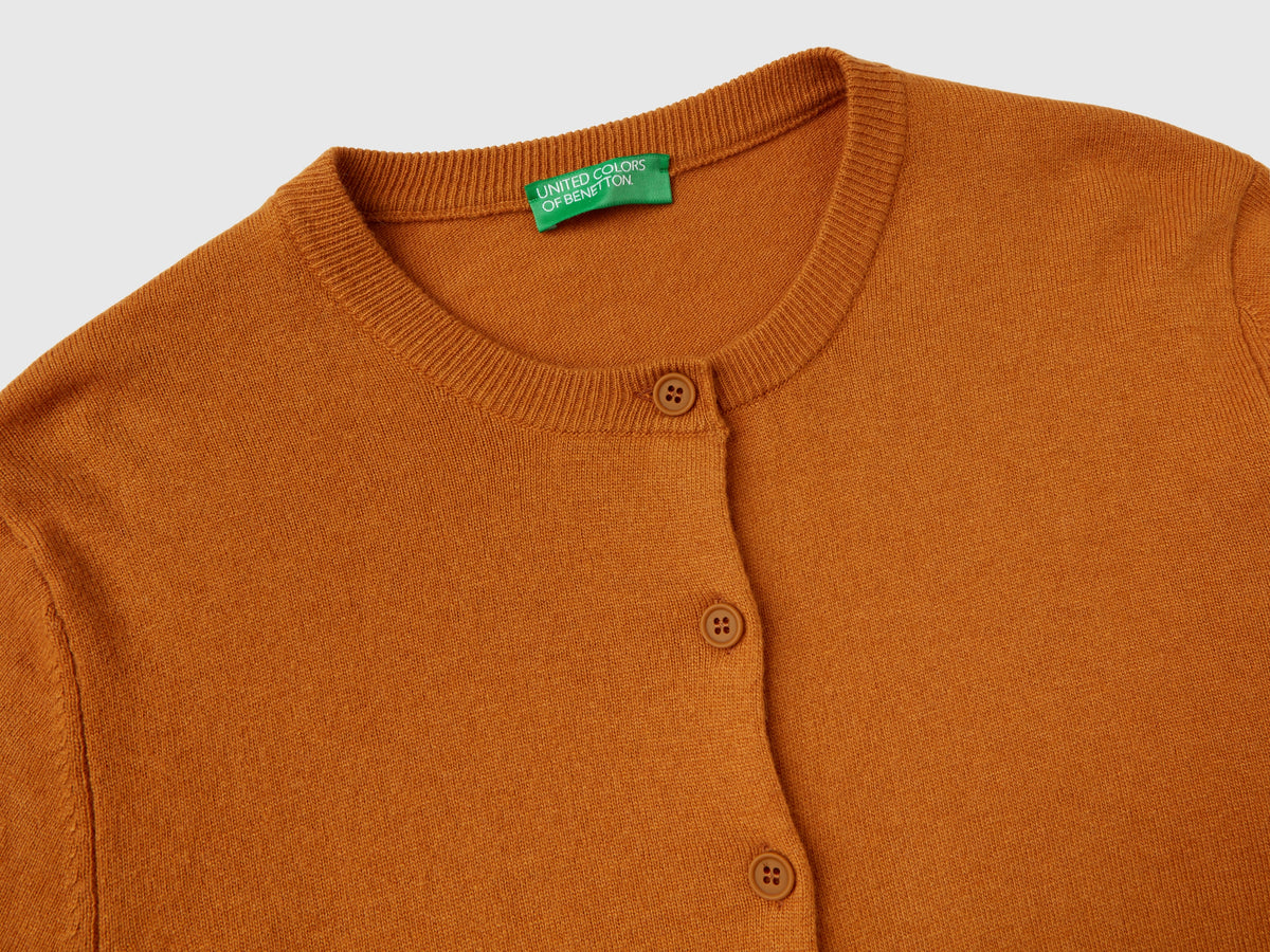Cardigan tabacco in misto lana e cashmere