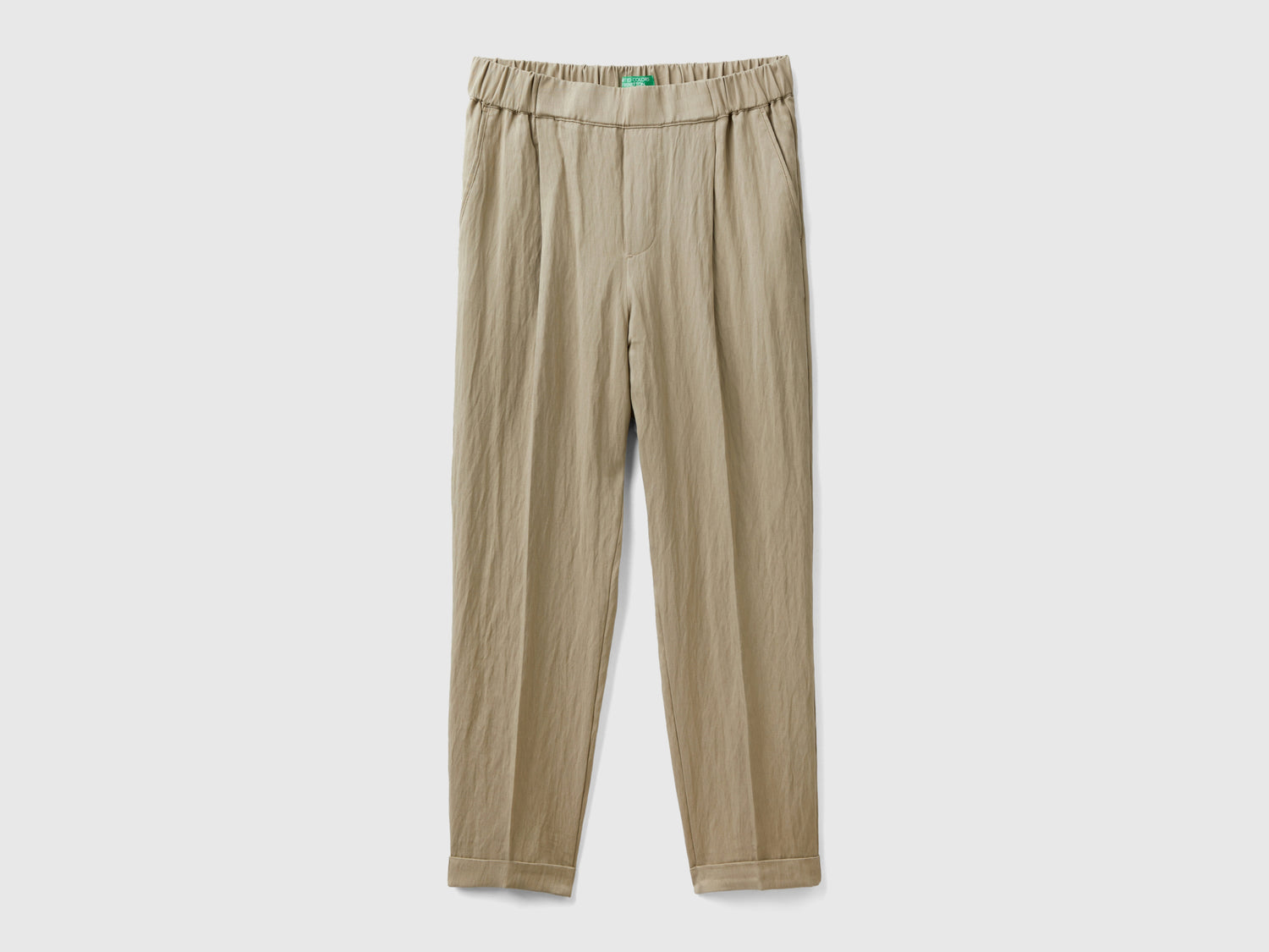Pantaloni con risvolto in misto viscosa da donna verde chiaro | Benetton Outlet
