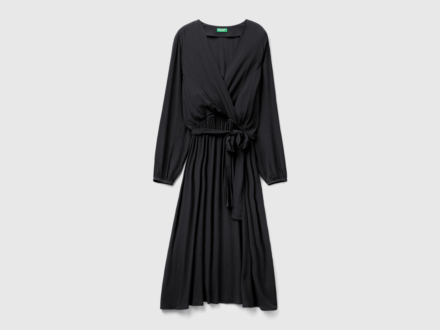 Vestito midi con scollo a V e cintura da donna nero | Benetton Outlet
