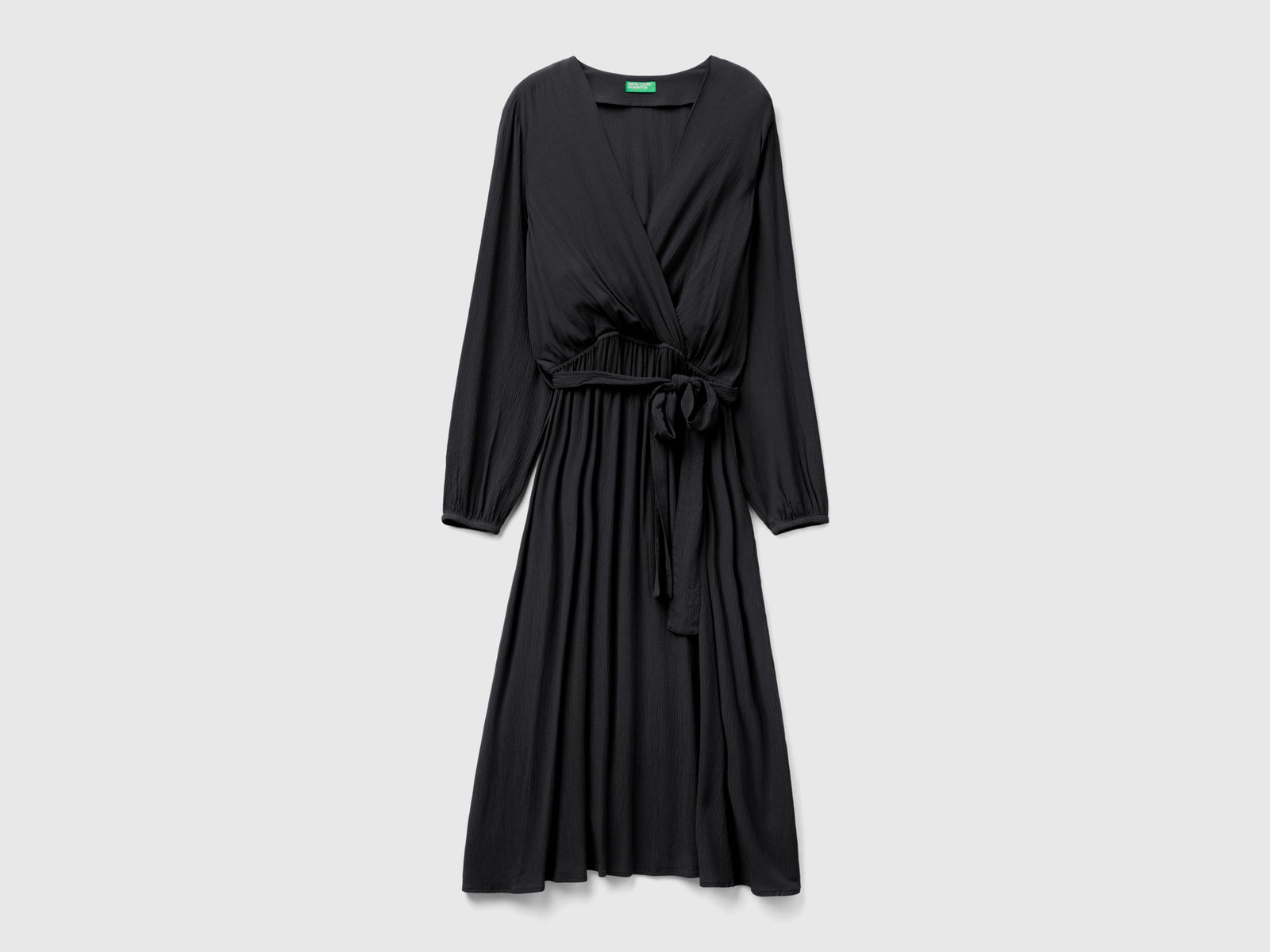 Vestito midi con scollo a V e cintura da donna nero | Benetton Outlet