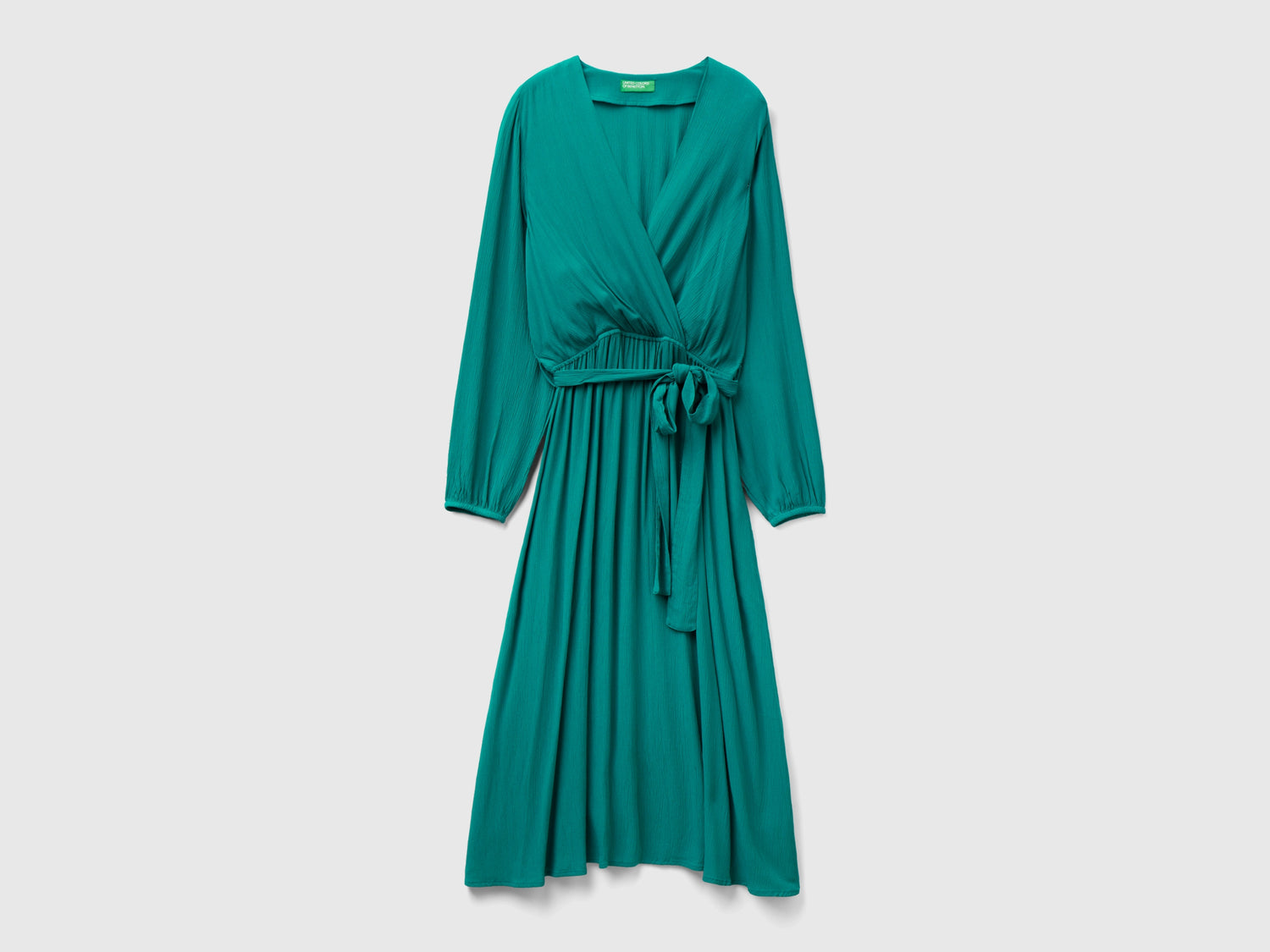 Vestito midi con scollo a V e cintura da donna verde ottanio | Benetton Outlet