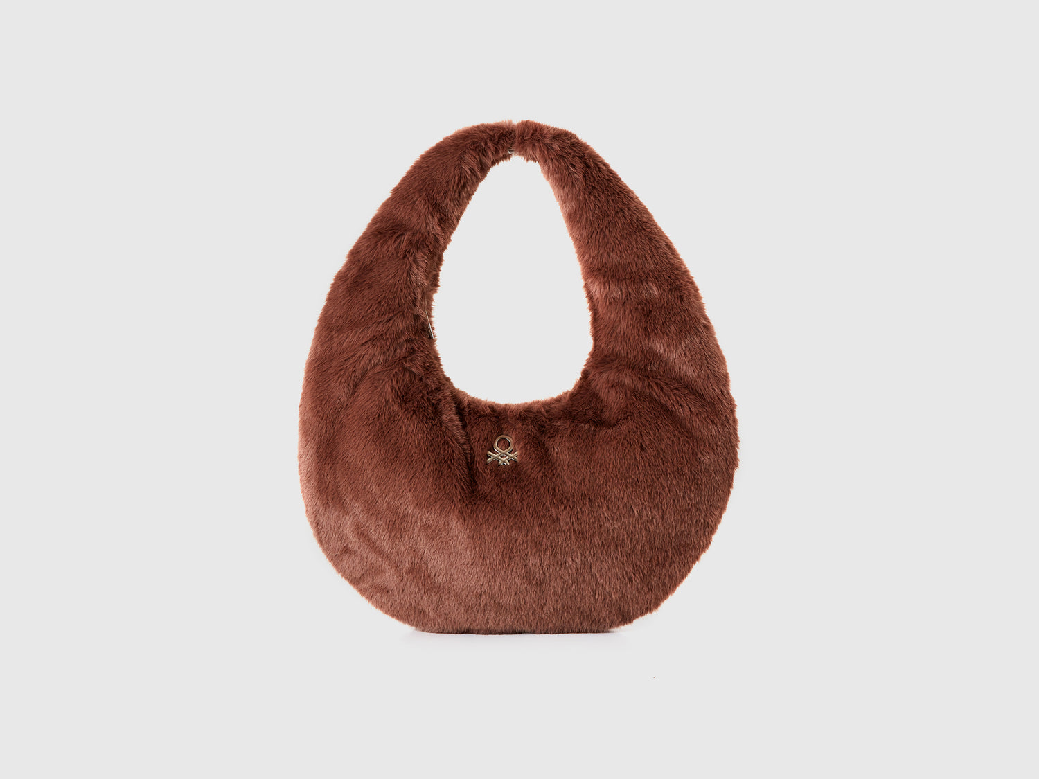 Borsa grande a mezzaluna in pelliccia sintetica da donna marrone scuro | Benetton Outlet