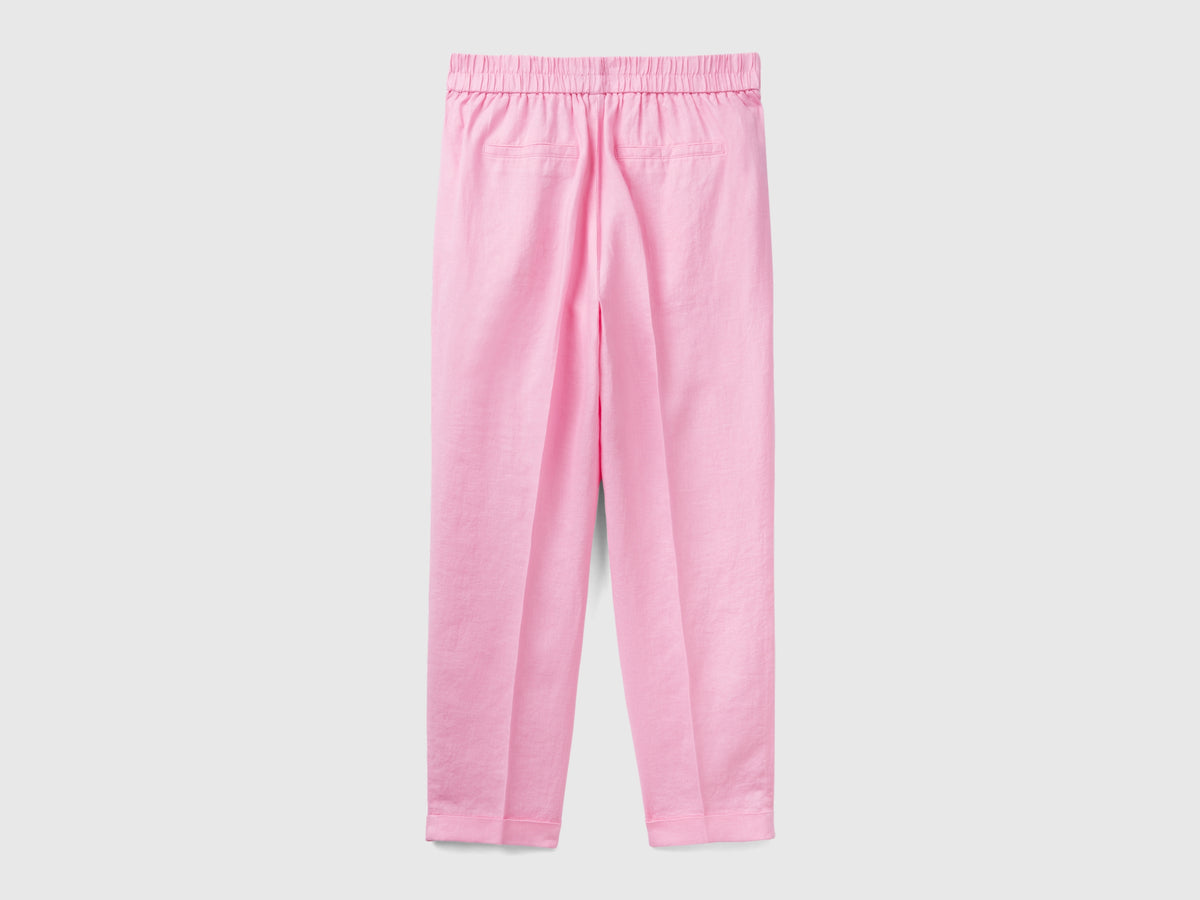 Pantaloni in puro lino con elastico