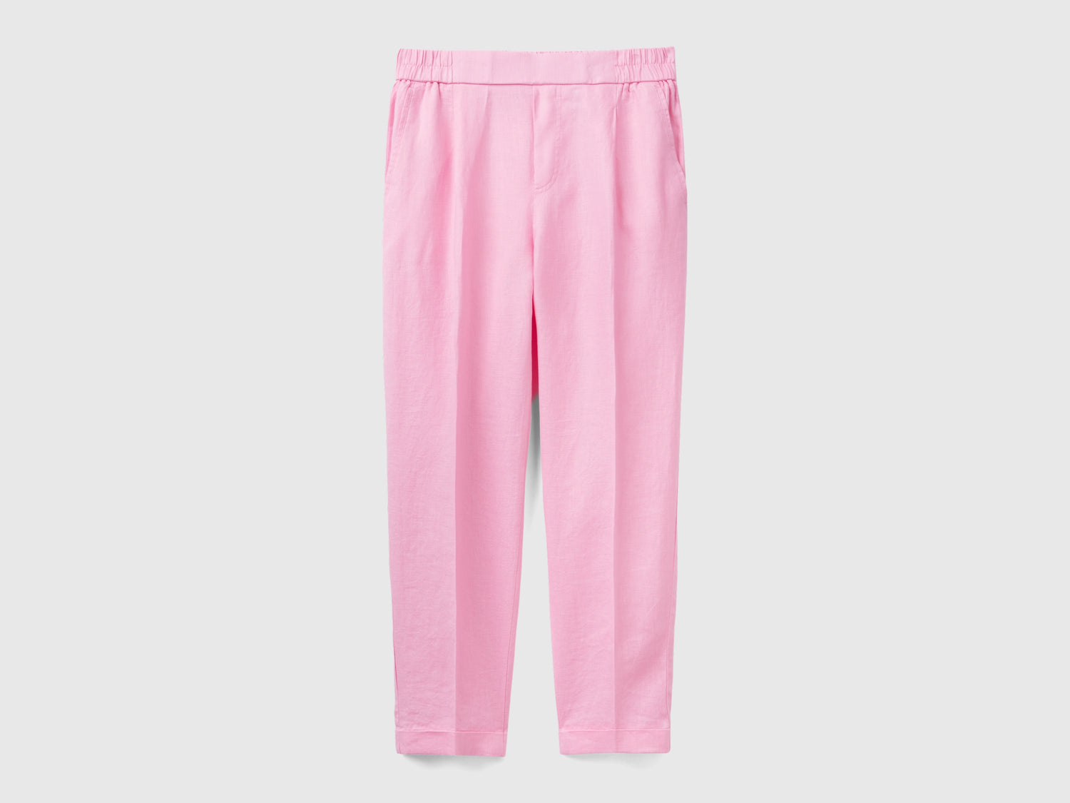 Pantaloni in puro lino con elastico da donna rosa | Benetton Outlet