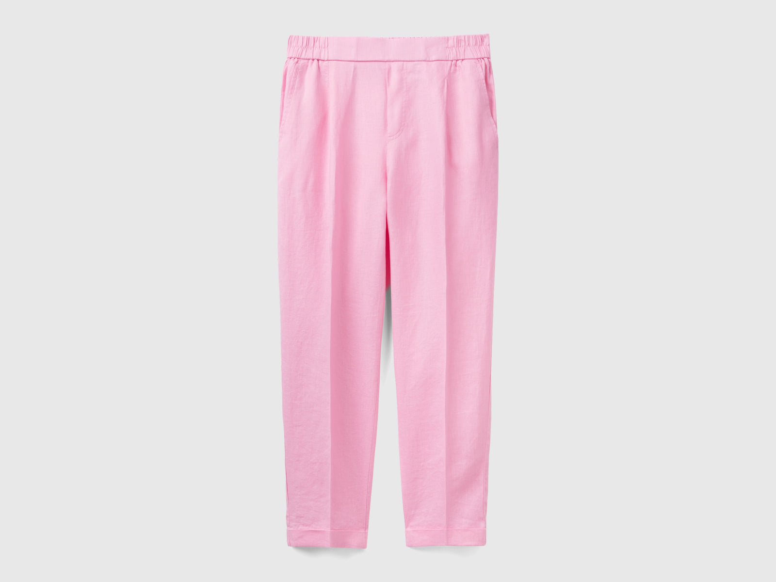 Pantaloni in puro lino con elastico da donna rosa | Benetton Outlet