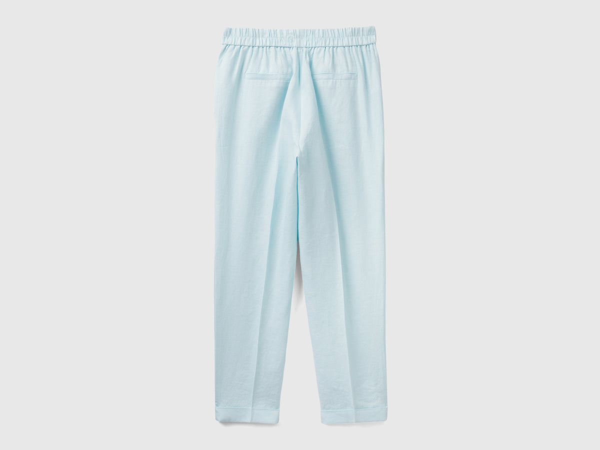 Pantaloni in puro lino con elastico