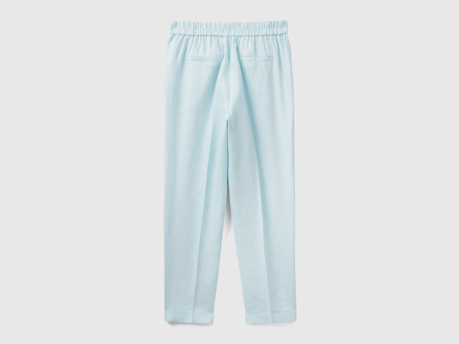 Pantaloni in puro lino con elastico da donna azzurro 2 | Benetton Outlet