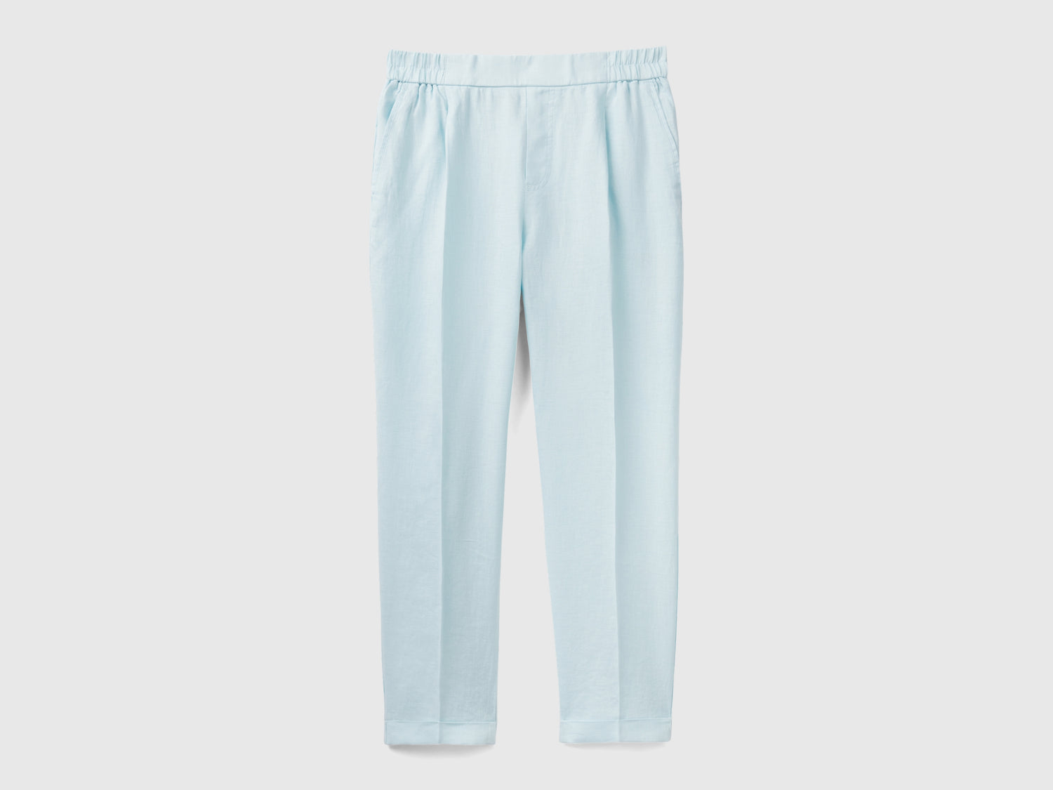 Pantaloni in puro lino con elastico da donna azzurro | Benetton Outlet