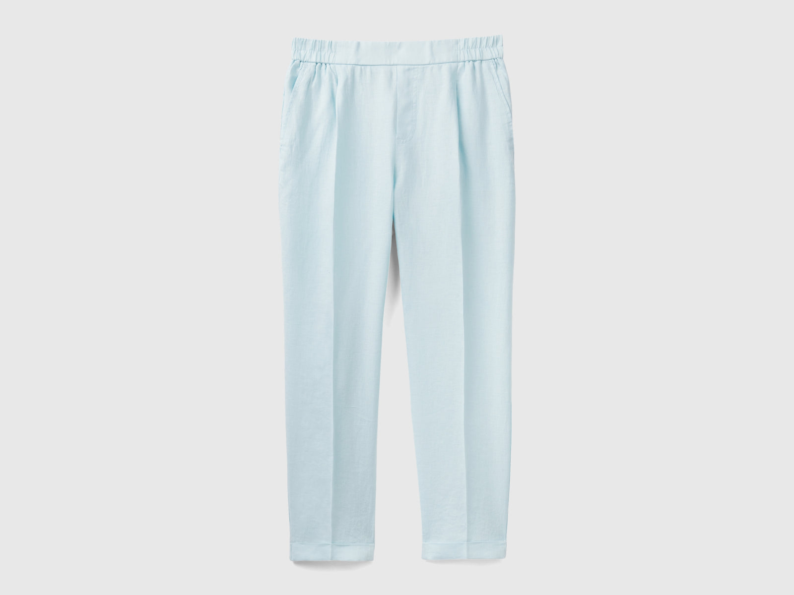 Pantaloni in puro lino con elastico da donna azzurro | Benetton Outlet