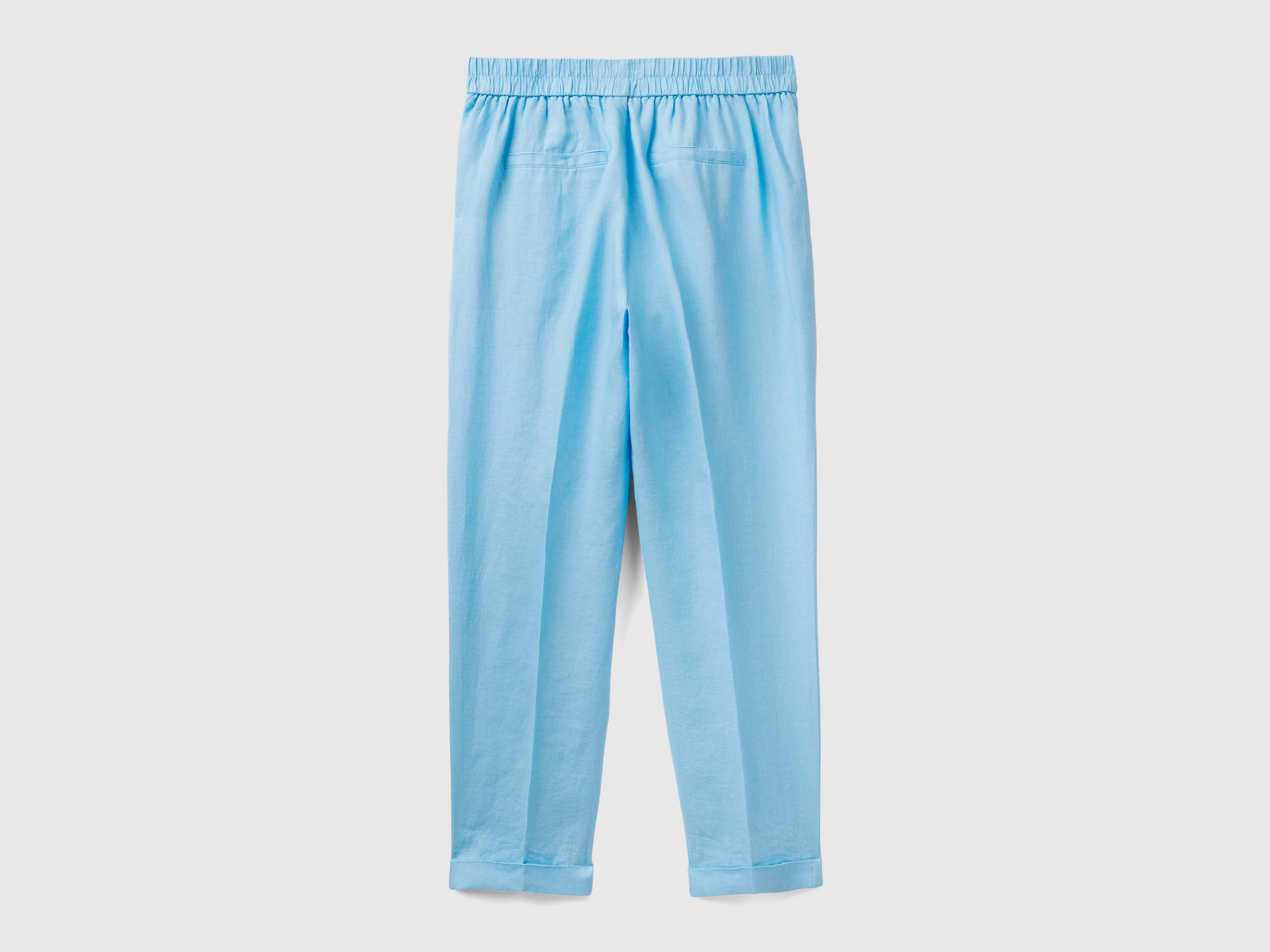 Pantaloni in puro lino con elastico da donna celeste 2 | Benetton Outlet