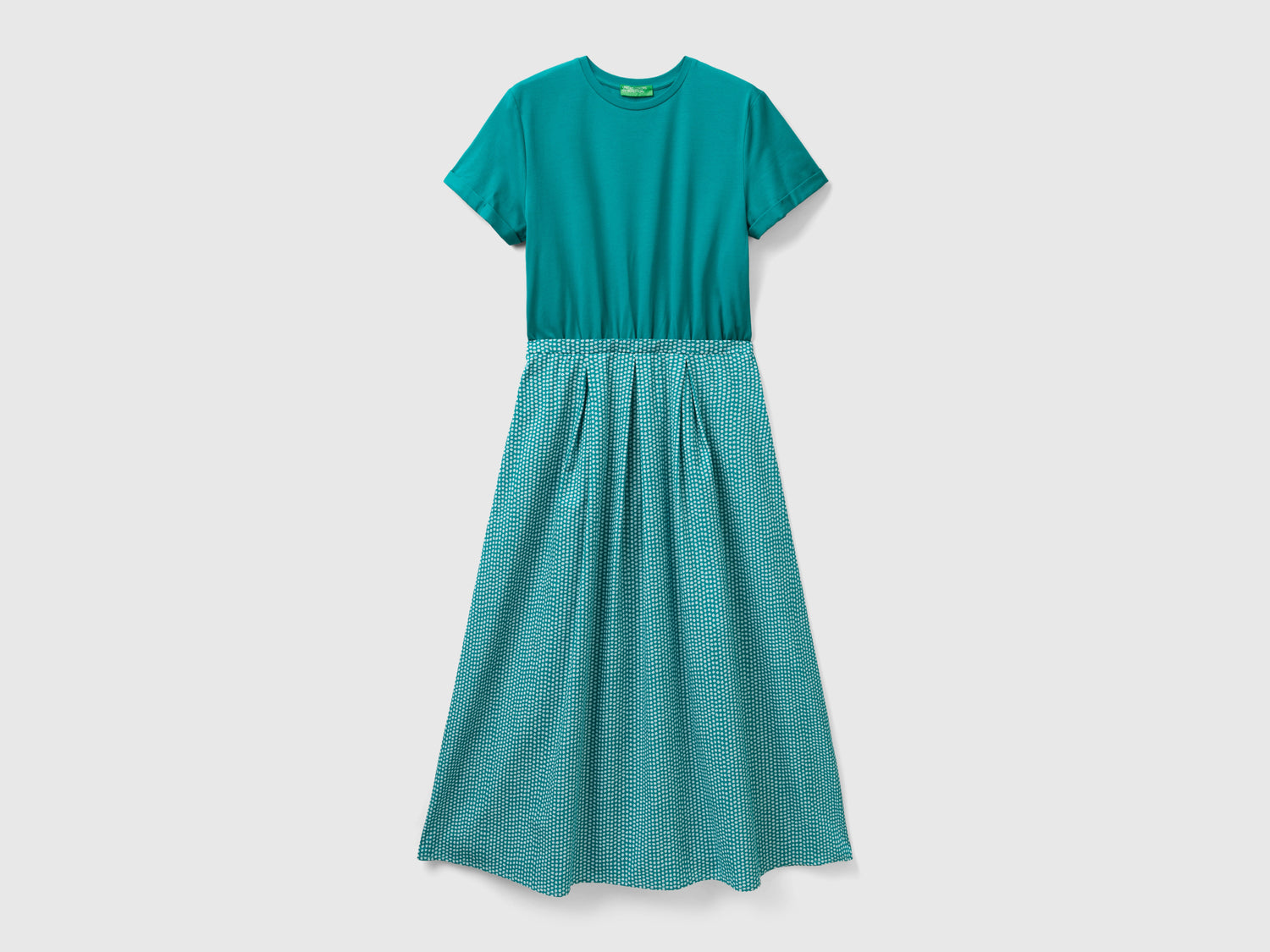 Vestito lungo con gonna stampata da donna verde ottanio | Benetton Outlet