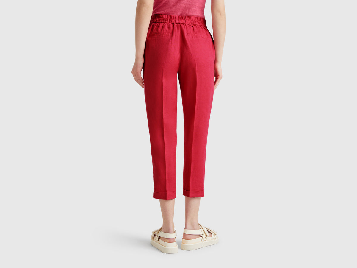 100% linen cropped trousers