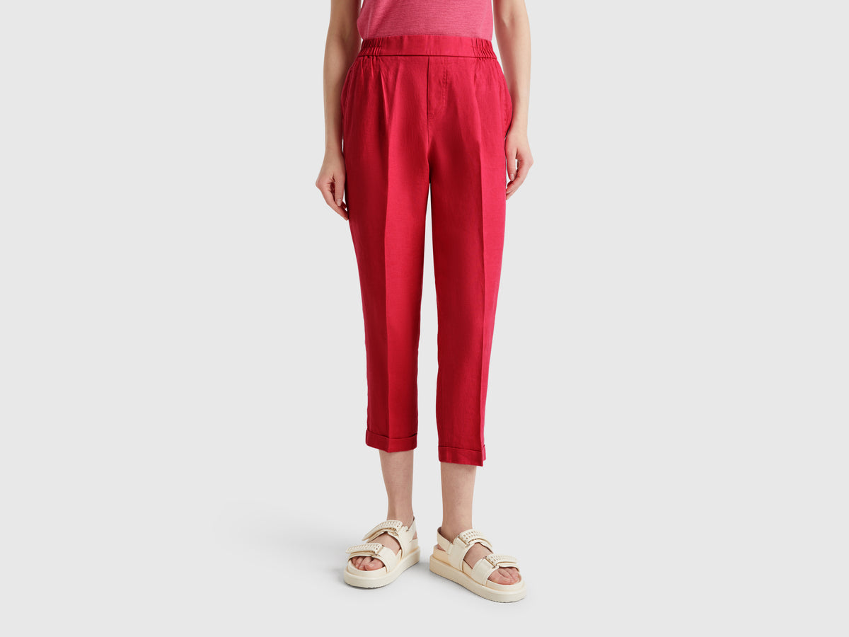 100% linen cropped trousers