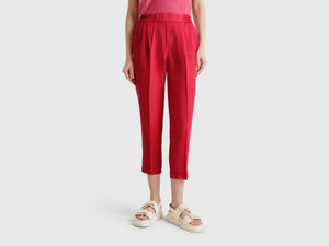 100% linen cropped trousers