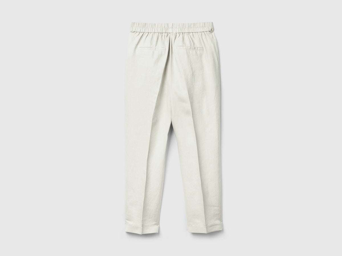 100% linen cropped trousers