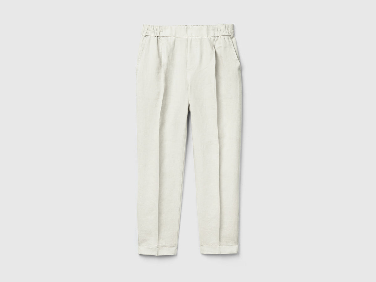 100% linen cropped trousers