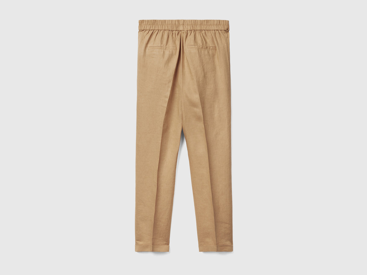 100% linen cropped trousers