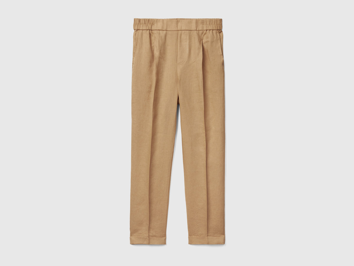 100% linen cropped trousers