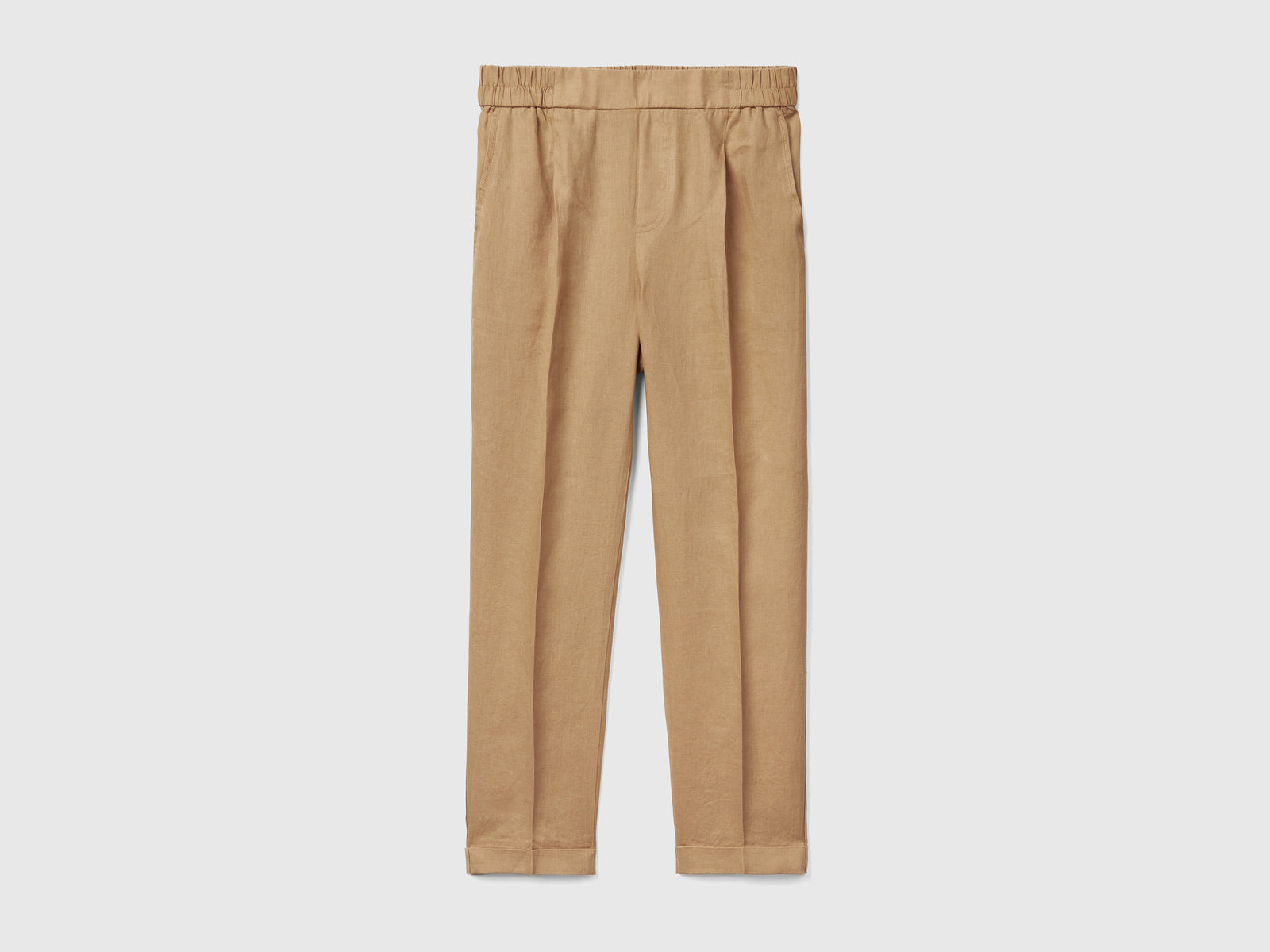 100% linen cropped trousers da donna cammello | Benetton Outlet
