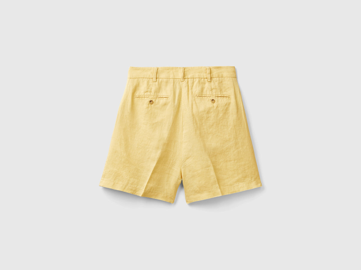 Bermudas de lino puro da donna giallo Benetton Outlet