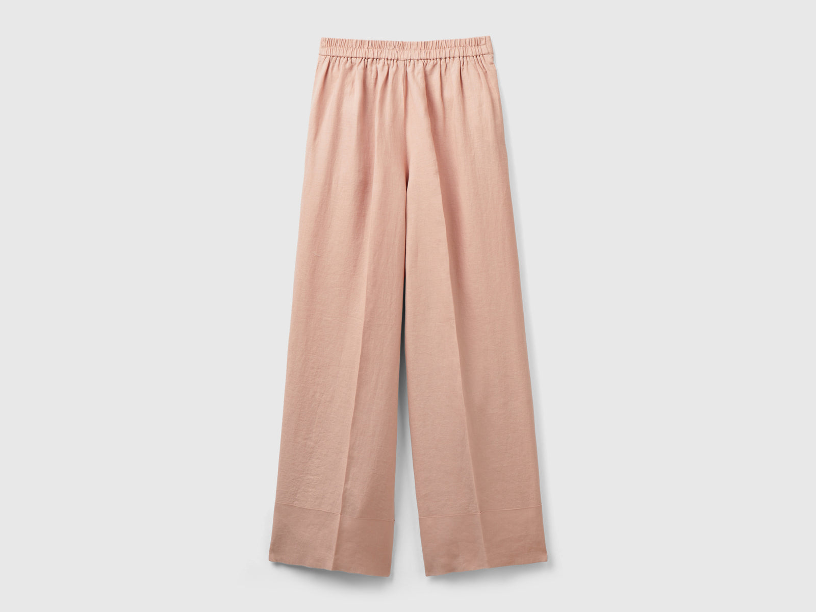 Pantaloni palazzo in 100% lino da donna rosa tenue 2 | Benetton Outlet