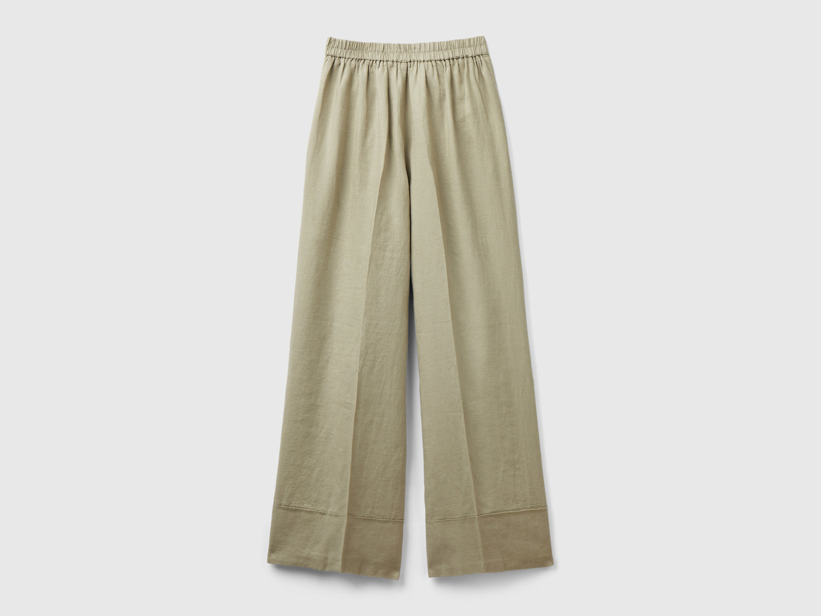 Pantaloni palazzo in 100% lino da donna verde chiaro 2 | Benetton Outlet