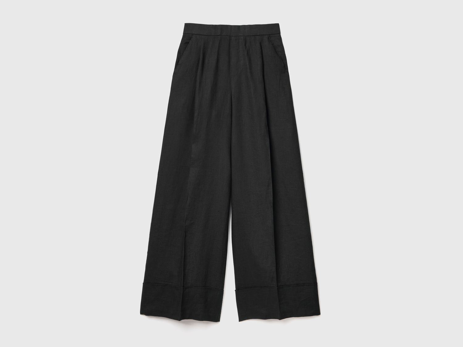 Pantaloni palazzo in 100% lino da donna nero | Benetton Outlet