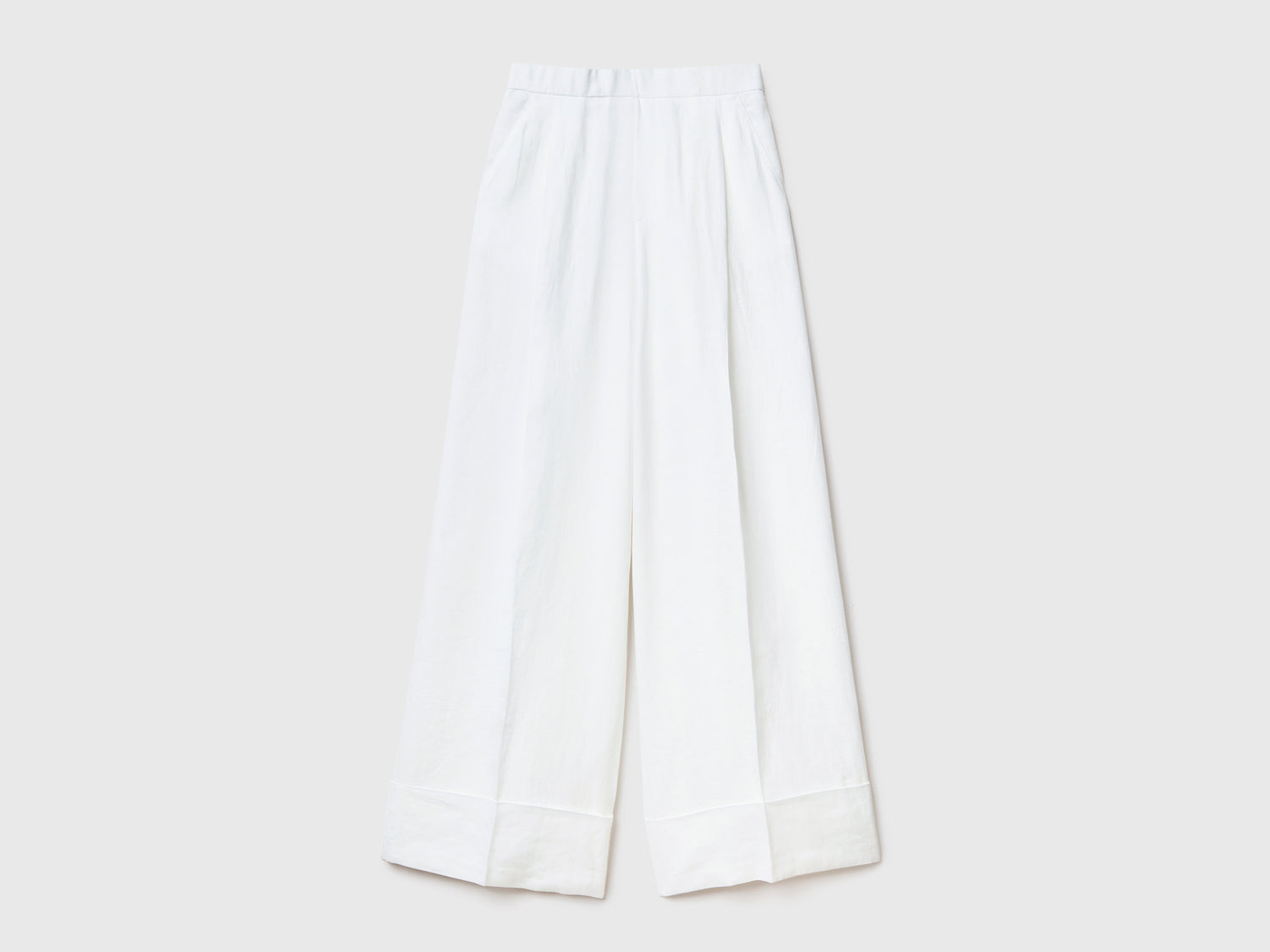Pantaloni palazzo in 100% lino da donna bianco | Benetton Outlet