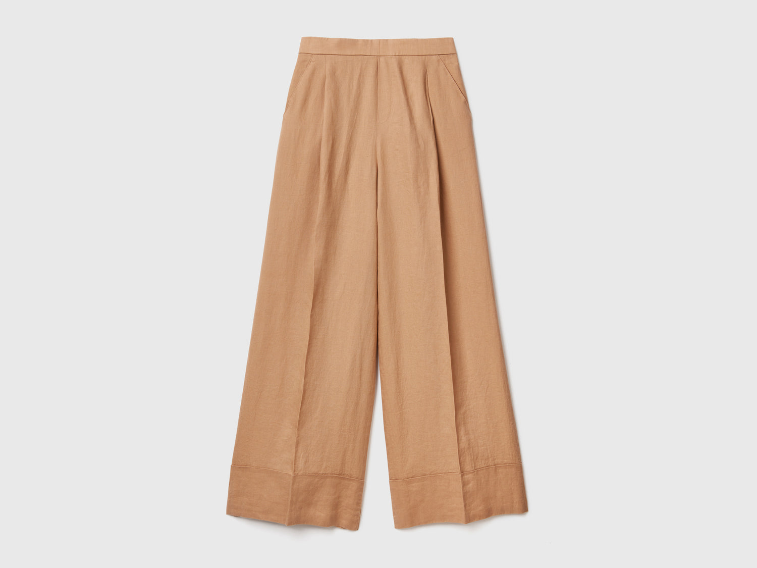Pantaloni palazzo in 100% lino da donna cammello | Benetton Outlet