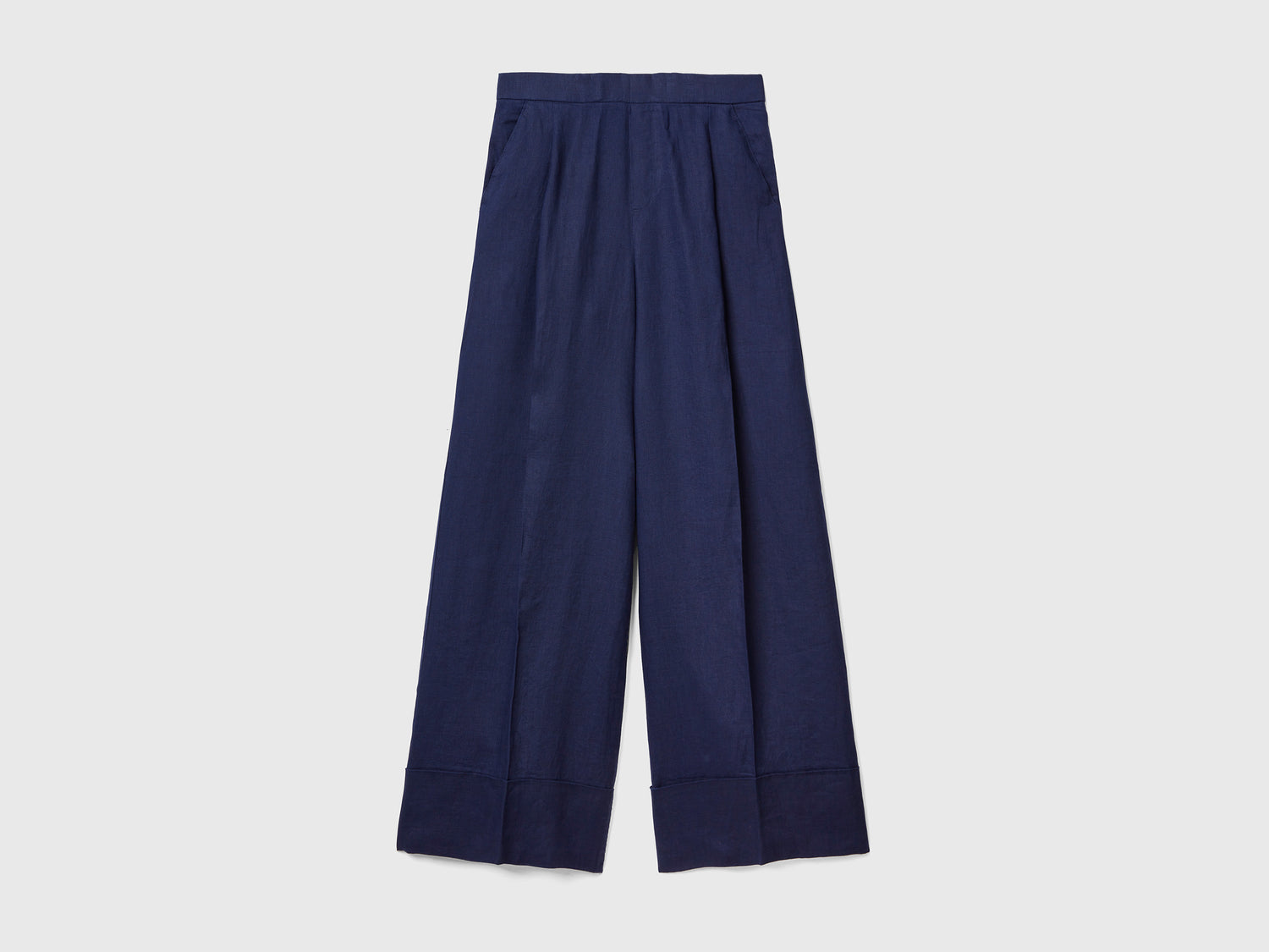 Pantaloni palazzo in 100% lino da donna blu scuro | Benetton Outlet