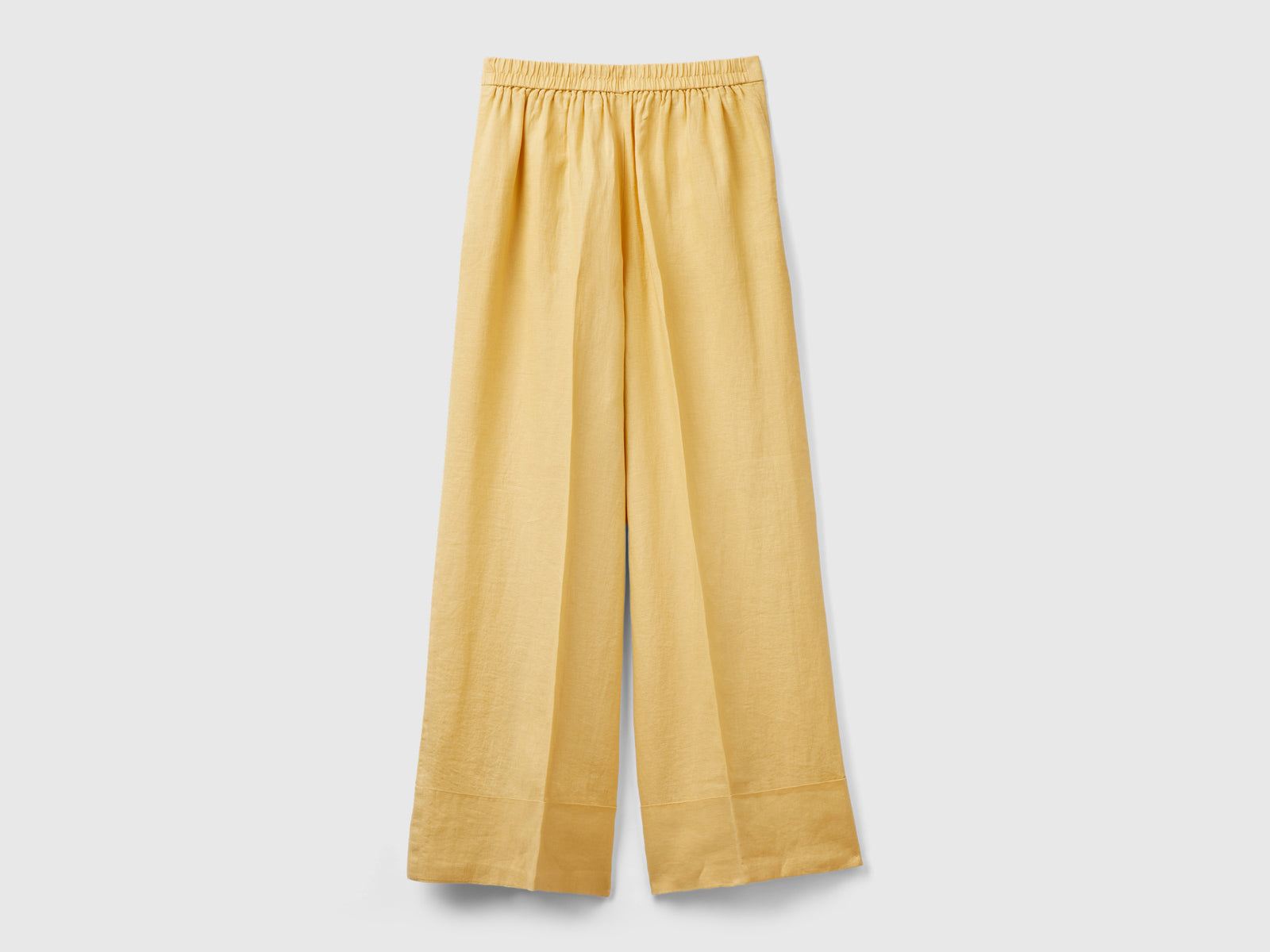 Pantaloni palazzo in 100% lino da donna giallo 2 | Benetton Outlet