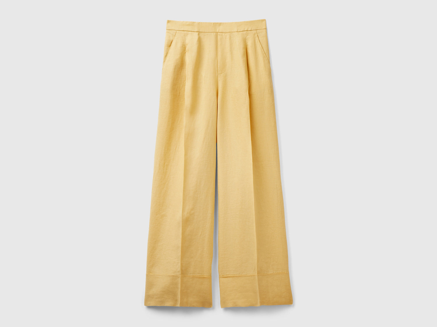 Pantaloni palazzo in 100% lino da donna giallo | Benetton Outlet