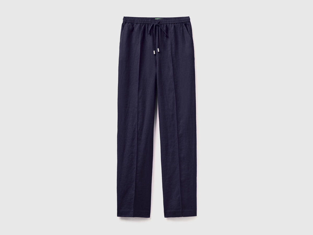 Pantaloni in puro lino con elastico