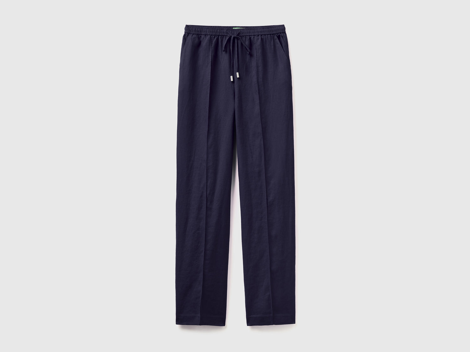 Pantaloni in puro lino con elastico da donna blu scuro | Benetton Outlet
