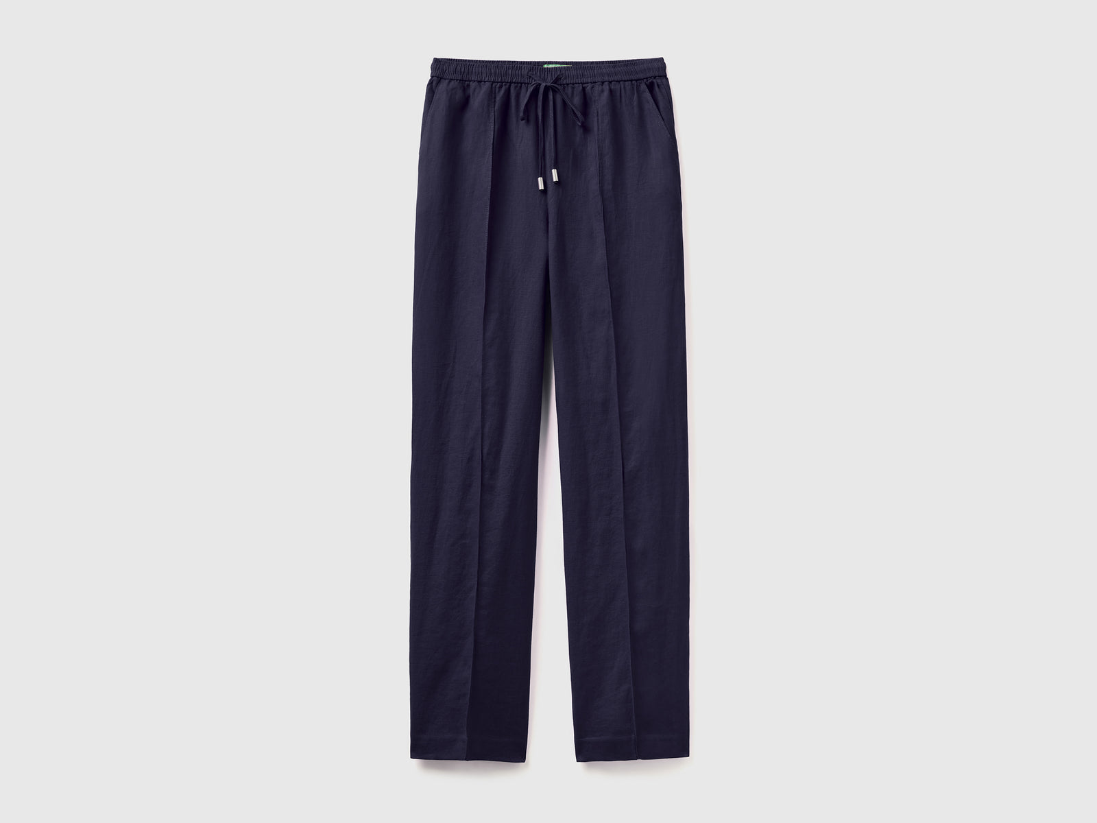 Pantaloni in puro lino con elastico da donna blu scuro | Benetton Outlet