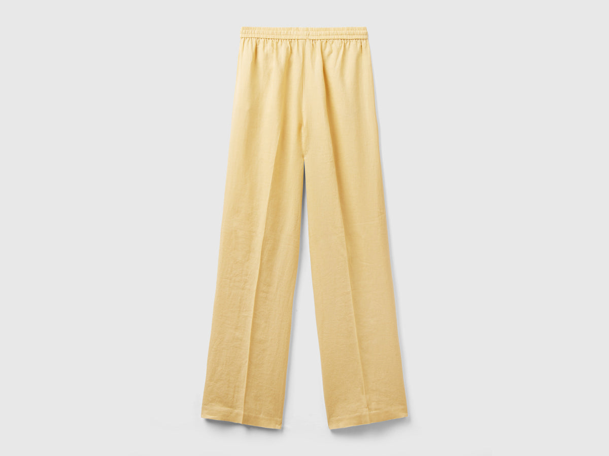 Pantaloni in puro lino con elastico