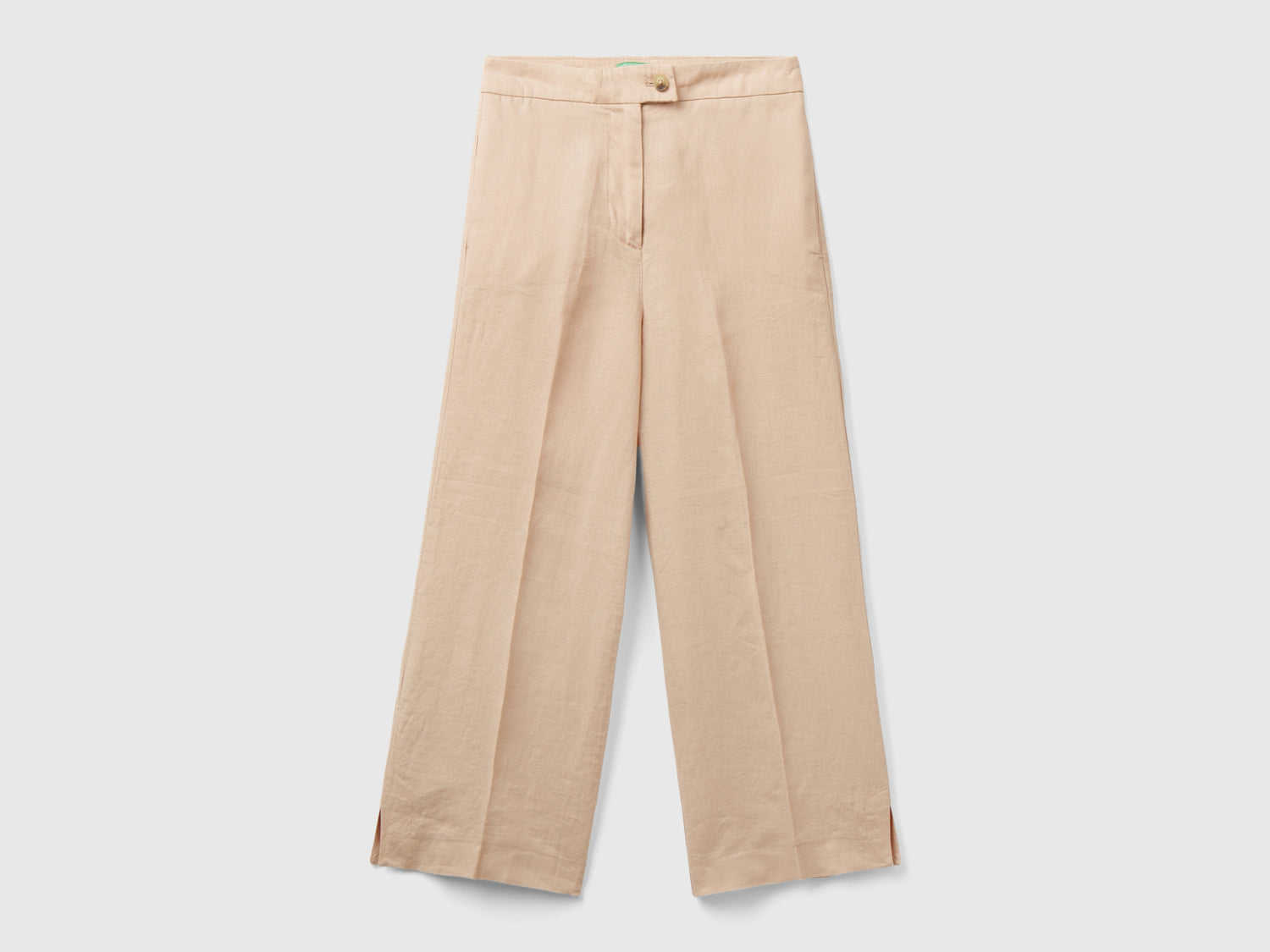 Pantaloni cropped in puro lino da donna rosa tenue | Benetton Outlet