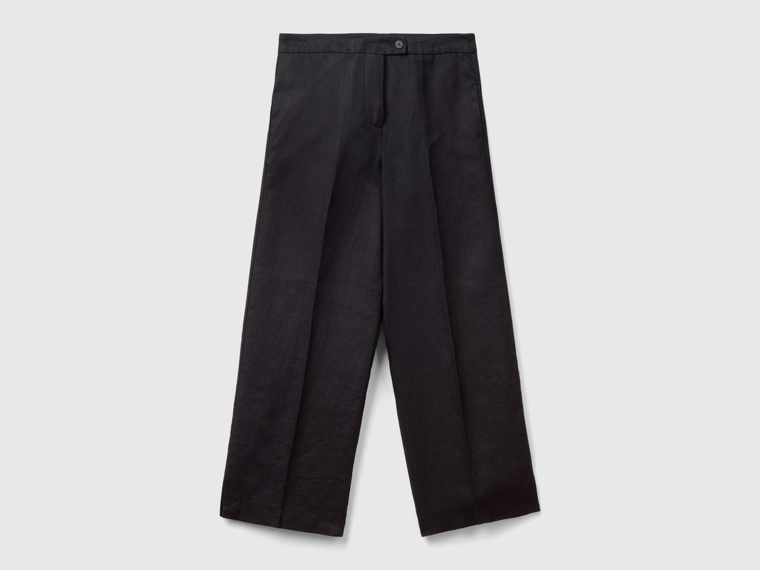 Pantaloni cropped in puro lino da donna nero | Benetton Outlet