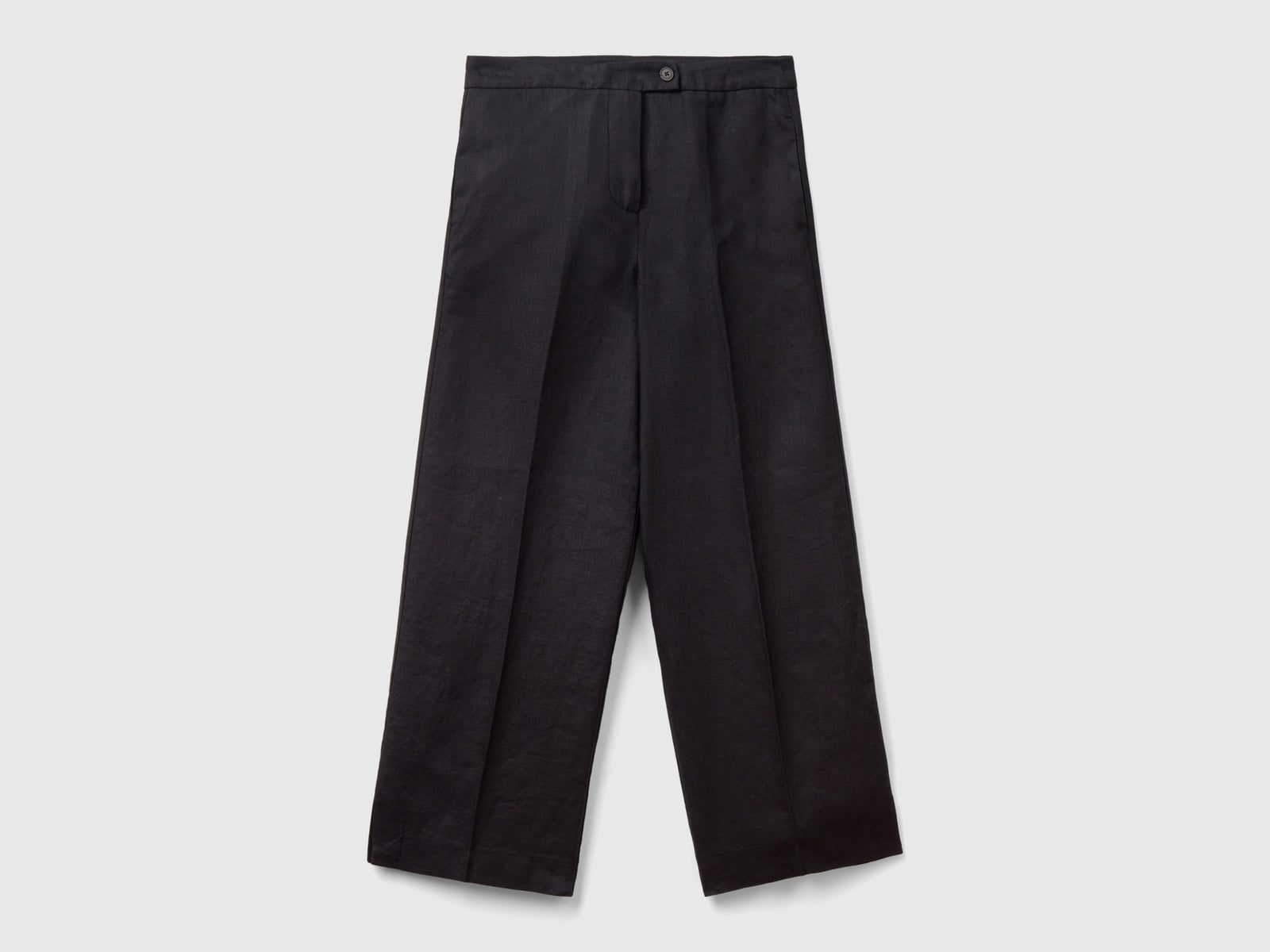 Pantaloni cropped in puro lino da donna nero | Benetton Outlet