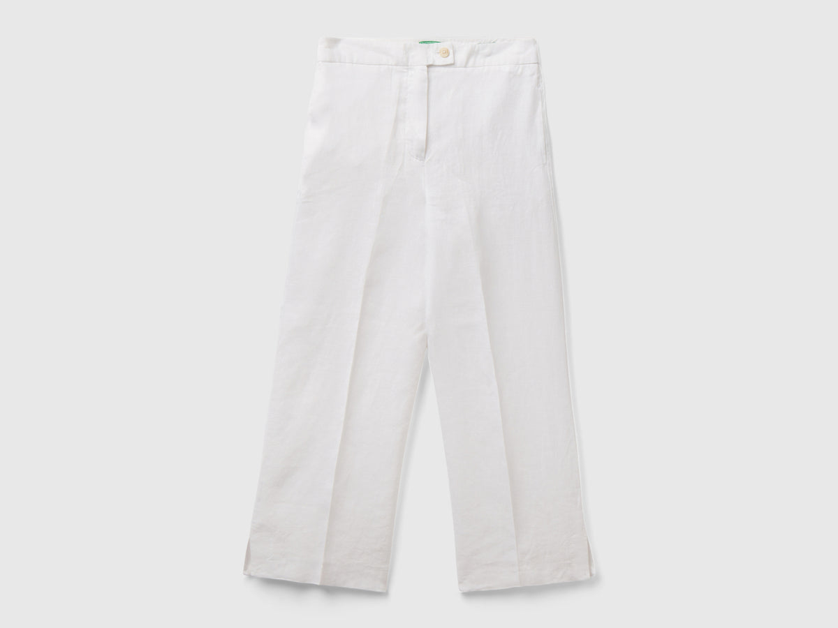 Pantaloni cropped in puro lino