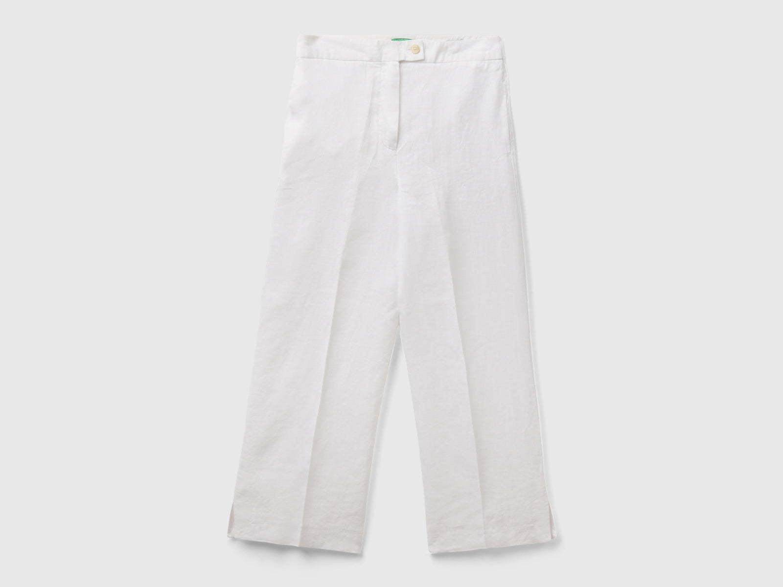Pantaloni cropped in puro lino da donna bianco | Benetton Outlet