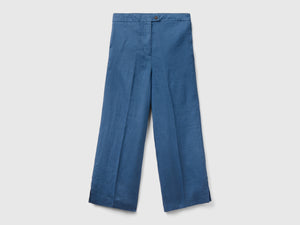 Pantaloni cropped in puro lino