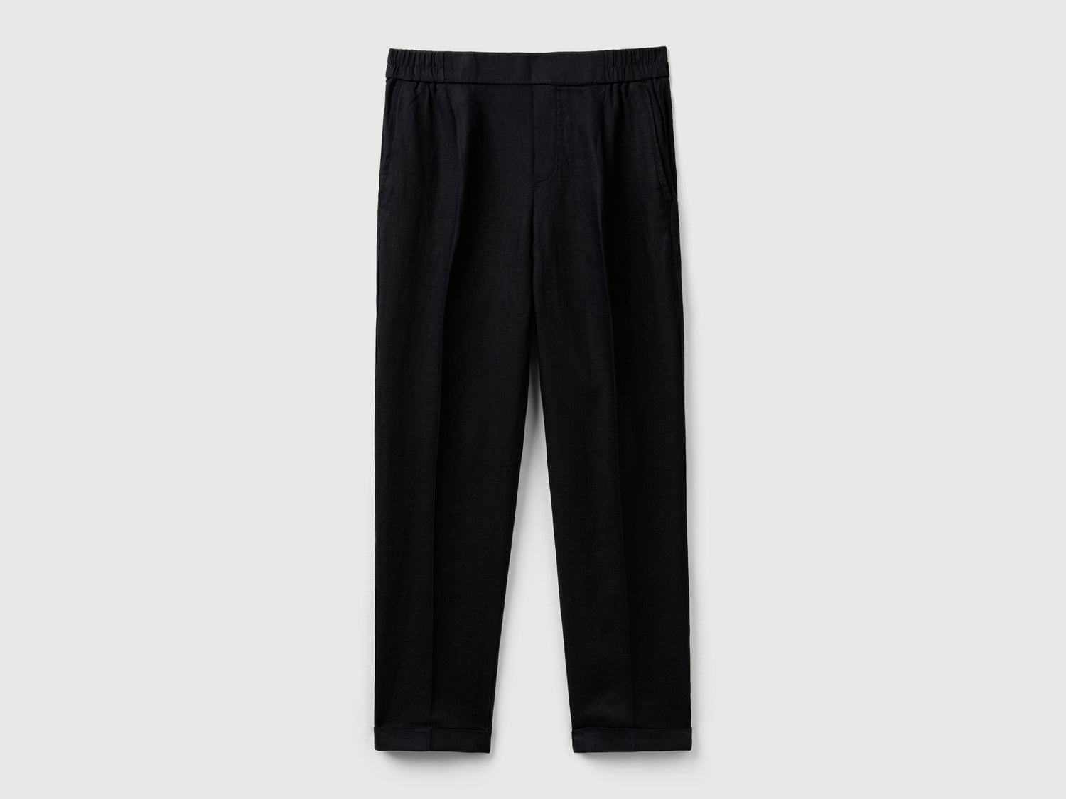 Pantaloni regular fit in puro lino da donna nero | Benetton Outlet